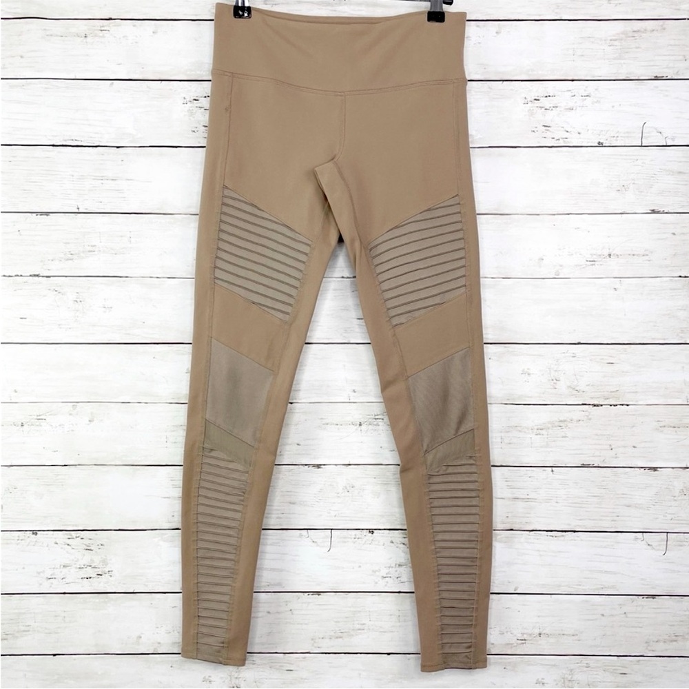 ALO Yoga High Waisted Moto Leggings Full Length Compression Beige Gravel